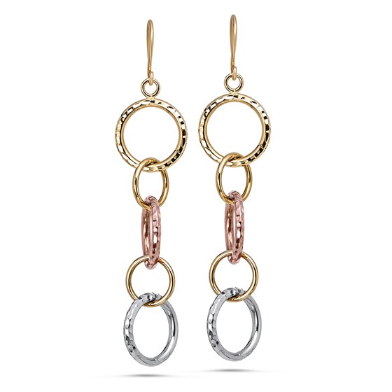 14k Gold Tri-Color Diamond Cut Circle Dangle Earrings 14k Gold Tri-Color Diamond Cut Circle Dangle Earrings